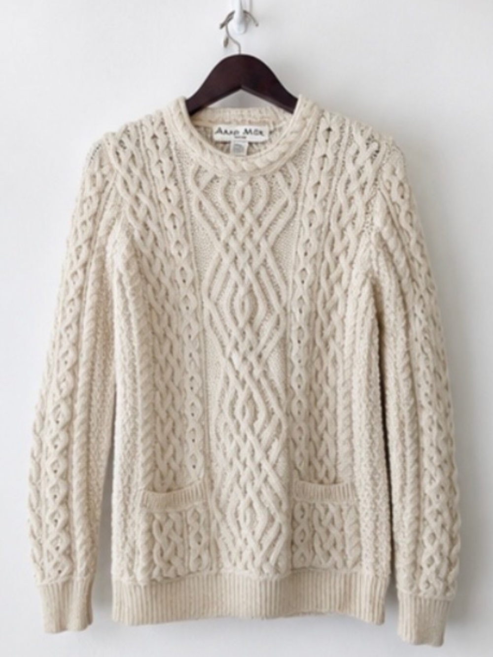 Aran Mor Merino Wool Cable Knit Fisherman Crewneck Sweater